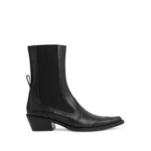 BY FAR Womens Black Heel Pull-Tab Otis Toe Block Heel Leather Chelsea Boot 39